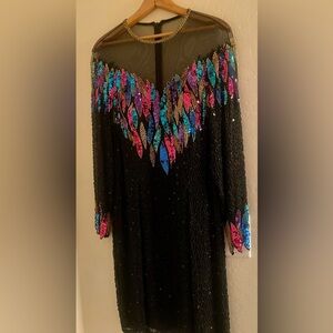 Rare Vintage Nite Line Beaded 100% Silk lined Party Dress